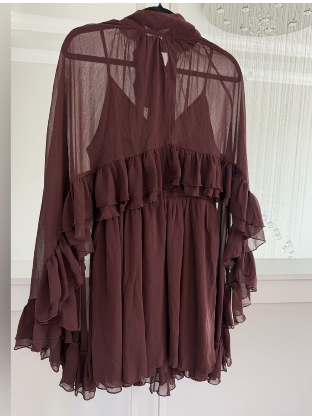 Commense Brown Ruffle Cape Dress - Picture 7 of 9